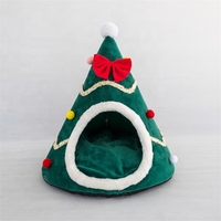 Lit pour animaux de compagnie en forme de sapin de Noël avec coussin amovible, tente semi-fermée en tissu chaud pour l'hiver, pour chiens et chats, idéal pour les fêtes en intérieur