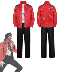 New Product Men <b>Sequin</b> Uniform MJ Dance Wear Glitter Red Halloween Vintage Michael Jackson Stage <b>Jacket</b> Pants Suits Cosplay - Product Image 1