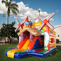 Château gonflable combiné avec toboggan pour extérieur, jardin, ferme, parc, en PVC, motif vache, protection UV pour enfants