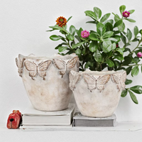 Lianda Pot de fleur en ciment fait à la main motif papillon intérieur extérieur grand petit Pot de plante carré décor à la maison jardin emballé Carton