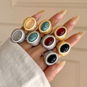 Mecylife Vintage Duif Ei Druppels Turquoise <span class=keywords><strong>Ring</strong></span> Vrouw 18K Vergulde Sieraden Waterdichte Kleurrijke Natuurstenen <span class=keywords><strong>Ring</strong></span> - Product Image 4
