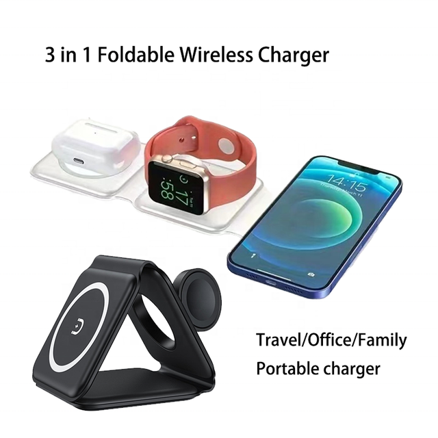 High Quality 3 in 1 15w Foldable Magnetic Wireless Charger Stand Fast Charging Station for Wireless Phone Charger