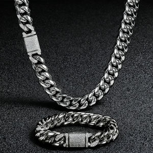 सोने की प्लेटेड स्टेनलेस स्टील चेन हार 12 मिमी हिप-हॉप क्यूबन जिरकॉन स्टेनलेस स्टील हार - Product Image 2