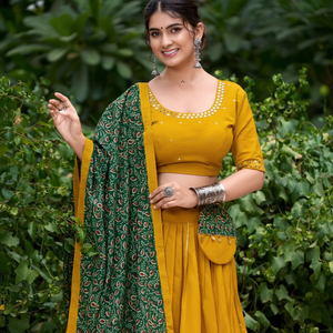 Navratri Special Collation Yellow color Lehenga Choli in Plain With <b>Gota</b> Patti work on Pure Cotton Fabric For Indian Womens Wear - Product Image 1