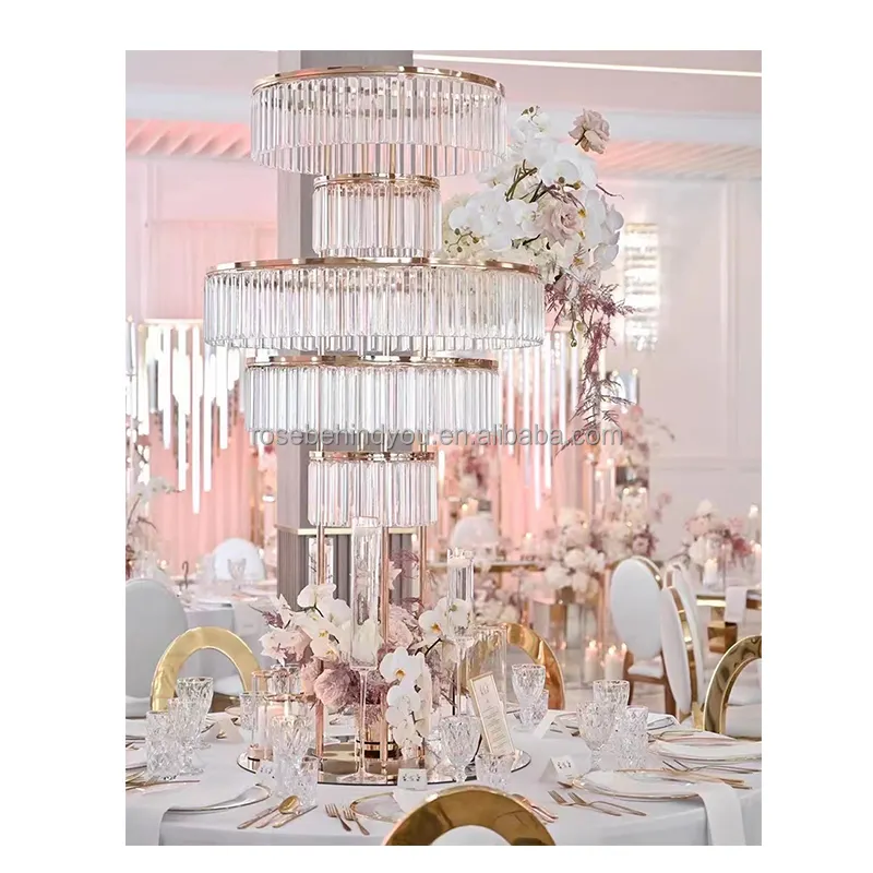 Decorazione della tavola modello squisito centrotavola per matrimonio in metallo dorato supporto per fiori centrotavola per albero di candele di grandi dimensioni in cristallo