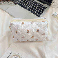 Pochette cosmétique matelassée à imprimé floral de dessin animé mignon, en polyester, sac de maquillage portable de voyage, plusieurs options de couleurs pour filles