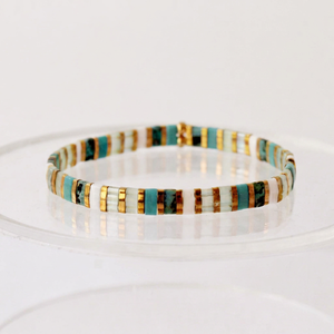 Pulsera Elástica de Cuentas Tila con Efecto Ombre Turquesa, Hecha a Mano, Minimalista, Apilable, para Mujer, Producto al por Mayor - Product Image 1