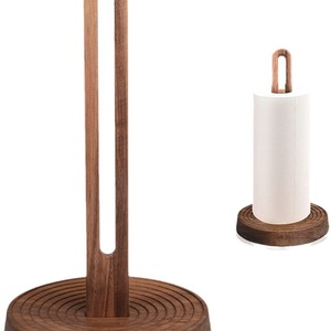 Wooden <b>Paper</b> Roll Holder Round Free Standing Minimalist Design <b>Kitchen</b> Towel Stand - Product Image 1