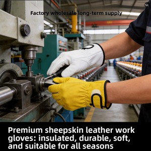 Gants <span class=keywords><strong>de</strong></span> protection du travail en gros, fabriqués en cuir <span class=keywords><strong>de</strong></span> mouton <span class=keywords><strong>de</strong></span> première qualité, doux, résistants à l'abrasion, antidérapants, entièrement en cuir - Product Image 1