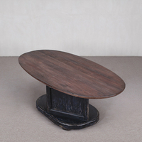 Table de bar ovale moderne en surface solide, base noire vieillie, aspect bois, meubles pour la maison et l'hôtel