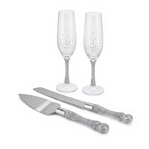 Elegant Cake Knife <b>Set</b> With Sparkling Handles Stainless Steel 2 Piece Ideal For Wedding Party Cake Serving And Dining Use - Product Image 1