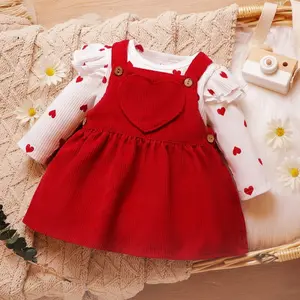 Conjunto de bebé recién nacido de otoño e invierno, venta al por mayor, vestido de niña, 2 uds., conjuntos de ropa de bebé, peleles, vestido rojo para niña, ropa para niños
