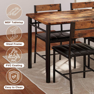 Juego de Mesa de <span class=keywords><strong>Comedor</strong></span> Compacto Marrón Rústico de 5 Piezas, Mesa de Cocina de Madera con <span class=keywords><strong>Sillas</strong></span> Tapizadas para Espacios Pequeños, para <span class=keywords><strong>Comedor</strong></span> - Product Image 2