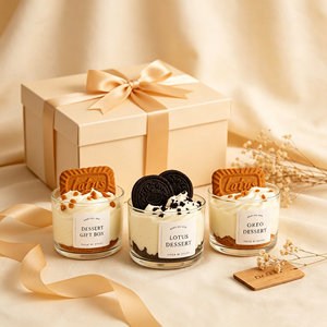 Realistic Mousse Dessert Cup Scented <b>Candle</b> With Lotus Biscuit And Oreo Topping Natural Soy Wax Glass Jar Aroma Gift <b>Candle</b> - Product Image 1