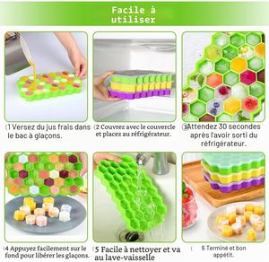 Moule à glaçons en silicone alimentaire sans BPA, 37 cavités en forme de nid d'abeille, avec couvercles, vente en gros - Product Image 5