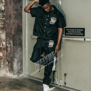 Custom Manufacturer Windbreaker Sweat Suit Streetwear Cargo <strong>Pants</strong> and Casual Polo Shirts Nylon Tracksuit With <strong>Side</strong> <strong>Snap</strong> Button
