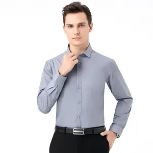 Chemise boutonnée en fibre de bambou pour hommes, costume d'affaires à manches longues, vêtements de travail professionnels amincissants, chemises personnalisées avec logo