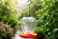 Tempat Makan Burung Kolibri, Wadah Nektar Transparan, Alas Bunga Merah, Lubang Makan Kuning, Pengait Gantung, Dekorasi Taman, Ramah Lingkungan, Anti Karat