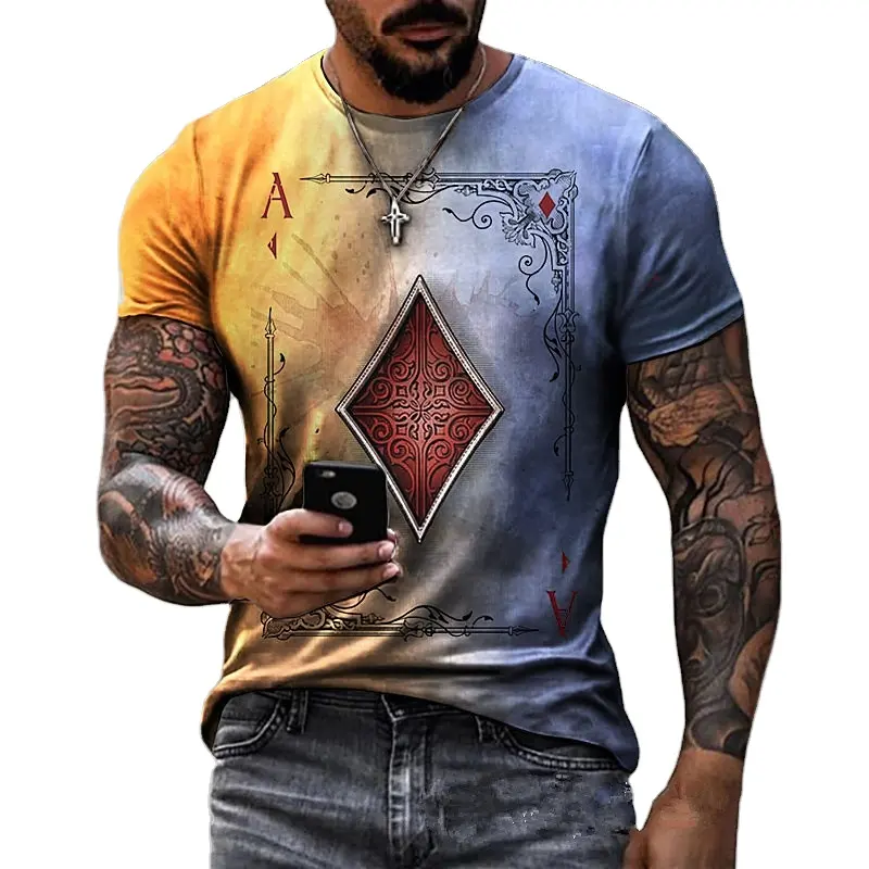 Camiseta de la serie europea y americana para hombre, camisa con estampado de cartas de juego, nueva, 2021