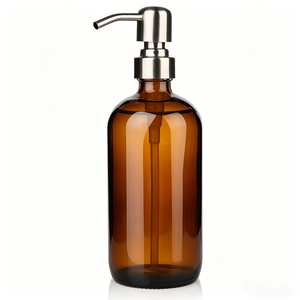 Distributeur de savon en verre ambré épais de 16 oz, forme <span class=keywords><strong>Boston</strong></span>, avec pompe en acier inoxydable noir mat - Product Image 6