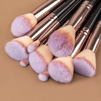 Ensemble de 14 pinceaux de maquillage à manche en bois doré champagne, poils synthétiques, pour le visage, poudre libre, blush, fard à paupières
