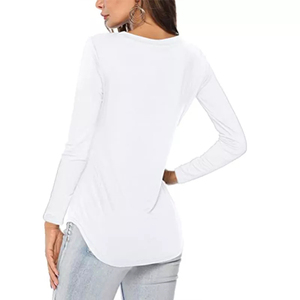 Maglietta <span class=keywords><strong>rosa</strong></span> in cotone con etichetta privata personalizzata maglietta a maniche lunghe tinta unita stampata grafica per <span class=keywords><strong>donna</strong></span> - Product Image 3