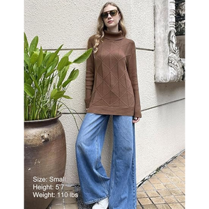 Suéter de Punto Grueso para Mujer |   Suéter Acogedor de Lana y Acrílico con Corte Holgado y Cuello Alto Simulado |   Fabricante de Moda de Invierno OEM/ODM - Product Image 5