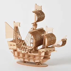 Vente chaude bricolage puzzles vapeur éducation jouet créatif en bois 3D voilier puzzle Pirate bateau puzzle