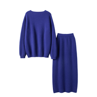 Fabrication d'ensembles en cachemire pour femmes, ensemble décontracté en tricot côtelé de style doux en cachemire-jupe et pull