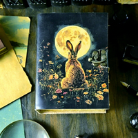 Carnet en cuir multi-couleurs avec motif lapin et lune, 400 pages, couverture rigide, carnet de croquis aquarelle, fermoir métallique, cadeau