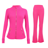 Ensemble de veste DF et pantalon évasé pour femme de la même marque, avec fermeture éclair dorée, tissu ultra-extensible, respirant et doux comme du beurre, ensemble de pantalon de yoga de luxe