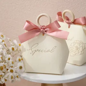 European champagne color ribbon finger wooden ring gift box wedding candy bag for guests