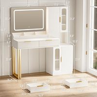 Coiffeuse moderne à 5 étagères et 2 tiroirs pour chambre à coucher, avec miroir à éclairage réglable 3 couleurs et prise électrique, 45 pouces