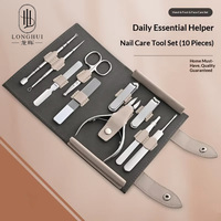 Ensemble de coupe-ongles Longhui en acier inoxydable 10 pièces avec pinces à bec d'aigle, lime à ongles et cotons-tiges - Coffret cadeau de toilettage complet