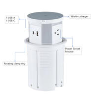 Stop Kontak Meja Lipat Standar Australia Bersertifikasi ACC dengan 4 Outlet, Pengisian Daya Nirkabel 15W USB A Tipe C untuk Meja Kantor