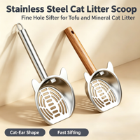 Pelle à litière pour chat en acier inoxydable avec trous fins et formes variées, tamis à excréments pour litière de tofu et minérale 1 kg