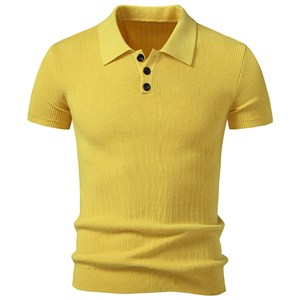 Polo en tricot pour homme, manches courtes, coupe ajustée côtelée, col classique, boutons, haut décontracté pour affaires - Product Image 5