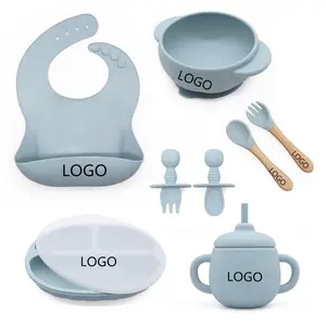 Factory BPA Free Food Grade Kids Tableware Silicone Feeding Set Suction Baby Feeding Plate And Spoon Gift Set