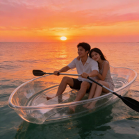 Kayak transparent en PC de 6,5 pieds, léger, 6 mm, en forme de cœur, avec double siège, stable, pour excursions touristiques panoramiques et utilisation en extérieur