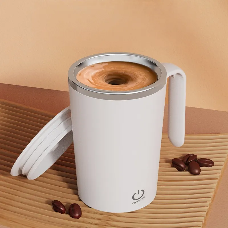 Gelas aduk otomatis isi ulang 400ml, cangkir pencampur kopi segar baja tahan karat portabel magnetis