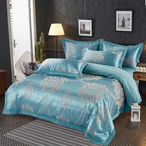 Bộ chăn ga gối bốn mảnh vải bông toàn bộ phong cách Châu Âu Bộ chăn ga gối thêu in phản ứng - Product Image 1