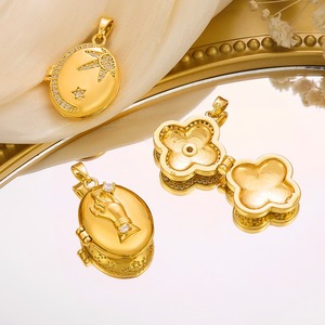 Colgante de medallón de aleación de cobre con forma de corazón ovalado dorado de moda, con cristal, para accesorios de joyería DIY - Product Image 4