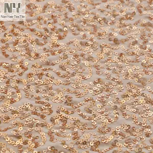Nanyee Textile 3mm Sequins Embroidered Elastic Dance Wear Rose Gold Sequin Lycra Fabric
