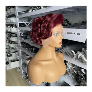 Perruque Pixie Cut Wig Human Hair Curly Bob Short Pixie Cut Lace Wig Bleached Knots Lace Frontal 13x4 Pixie Wig With Baby Hair