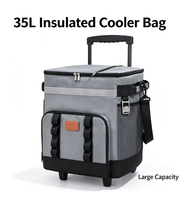 Sac à dos isotherme portable 35L avec roulettes, chariot détachable, grande capacité, pliable, moderne, pour camping, pique-nique, voiture