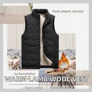 Gilet formel en laine d'agneau pour homme avec fermeture éclair, manteau épais en laine pour l'hiver, vêtement d'extérieur grande taille, OEM - Product Image 2