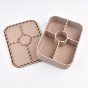 Durable Silicone Kids Bento Lunch Box 5 Sections <b>Collapsible</b> Portable Leakproof Food <b>Storage</b> Square Shape - Product Image 1