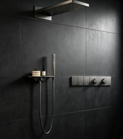 Système de douche thermostatique encastré HONGDEC en nickel brossé avec étagère de rangement, douche pluie, cascade, douche à main