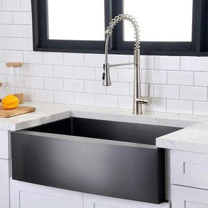 Évier de cuisine à <span class=keywords><strong>bride</strong></span> droite à bol unique en PVD noir NANO fait à la main en acier inoxydable style tablier - Product Image 6