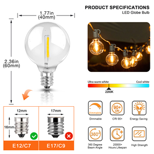 9M 15m 22m Festoon LED <span class=keywords><strong>String</strong></span> ánh sáng G40 shatterproof Globe Bulb Patio ánh sáng ngoài trời Vòng hoa ánh sáng cho vườn trang trí đám cưới - Product Image 3